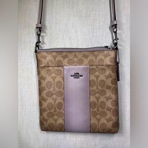 Coach Kitt Messenger Crossbody in Signature Coated Canvas / Tan and Iced Purple